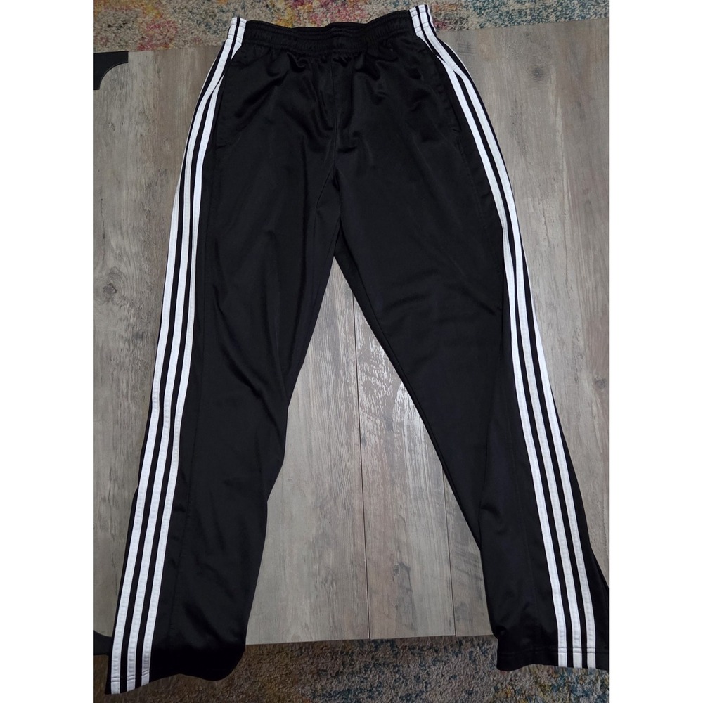 Adidas Black 3 Stripe Climalite Track Pants With Zip Ankles Men XS